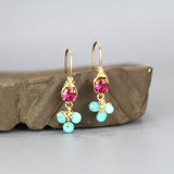 Small Pink Zircon Amazonite Cluster Drop Earrings