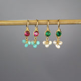 Dainty Gemstone Earrings, Petite Earrings, Green Zircon Earrings, Pearl Drop Earrings, Unique Gemstone Earrings, Delicate Jewelry, Boho Chic