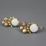 Opal Pearl Clover Earrings, Gold Filled Earrings, Clover Jewelry, Mother of the Bride Earrings, Wedding Jewelry