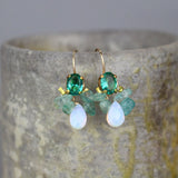 Small Apatite Opalite Drop Earrings, Small Gemstone Earrings, Bee Earrings, Cluster Earrings, Bridesmaid Earrings, Bohemian Jewelry
