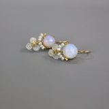 Bohemian Earrings, Gemstone Cluster Earrings, Opalite Earrings, Pearl Earrings, Moonstone Drop Earrings, Summer Wedding Earrings