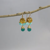 Unique Citrine Earrings, Summer Earrings, Bohemian Jewelry, Yellow Blue Earrings, Amazonite Earrings, Cluster Earrings, Small Drop Earrings