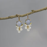 Chalcedony Earrings, Dangling Earrings, Pearl Earrings, Moonstone Earrings, Gemstone Cluster Earrings, Unique Handmade Earrings