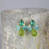 Blue and Green Earrings, Apatite Cluster Earrings, Small Bee Earrings, Green Drop Earrings, Summer Jewelry, Bohemian Colorful Earrings