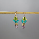 Peridot Earrings, Gemstone Earrings,  Peridot Turquoise Howlite Amethyst Earrings, Drop Earrings, Spring Jewelry, Colorful Earrings