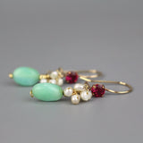 Small Multi Stone Earrings, Peruvian Opal Drop Earrings, Fuchsia CZ Earrings, Gemstone Stud Earrings, Dangle Post Earrings, Pearl Earrings