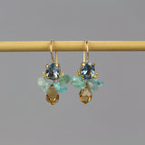 Blue Cubic Zirconia Gemstone Cluster Bee Earrings - Blue Cubic Zirconia, Apatite, Yellow Glass