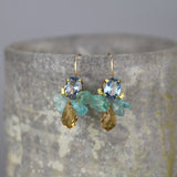 Blue Cubic Zirconia Gemstone Cluster Bee Earrings - Blue Cubic Zirconia, Apatite, Yellow Glass