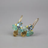Blue Cubic Zirconia Gemstone Cluster Bee Earrings - Blue Cubic Zirconia, Apatite, Yellow Glass