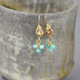 Champagne Zircon Earrings, Amazonite Cluster Earrings, Petite Gemstone Earrings, Small Drop Earrings, Bridesmaid Gift, Multi Stone Earrings