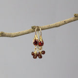 Red Earrings, Garnet Drop Earrings, Red Cubic Zirconia Earrings, Small Earrings, Dainty Earrings, Clover Earrings, Wire Wrapped Jewelry