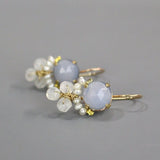Chalcedony Earrings, Dangling Earrings, Pearl Earrings, Moonstone Earrings, Gemstone Cluster Earrings, Unique Handmade Earrings