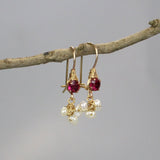 Pink Fuchsia Earrings, Bridesmaid Earrings, Dainty Pearl Dangle Earrings, Petite Earrings, Gift for Best Friend, Small Earrings