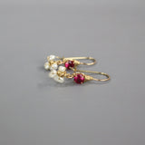 Pink Fuchsia Earrings, Bridesmaid Earrings, Dainty Pearl Dangle Earrings, Petite Earrings, Gift for Best Friend, Small Earrings