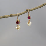 Pink Fuchsia Earrings, Bridesmaid Earrings, Dainty Pearl Dangle Earrings, Petite Earrings, Gift for Best Friend, Small Earrings