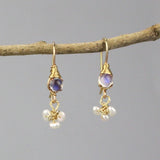 Small Moonstone Earrings, Pearl Cluster Earrings, June Birthstone Earrings, Birthday Gift, Bride to Be Gift, Wire Wrap Earrings, Bridal