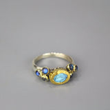 Labradorite Engagement Ring, 24K Gold Bezel Set Ring, Solid Gold Ring, Mixed Metal Ring, Sterling Silver Band Ring, Bridal Ring