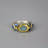 Labradorite Engagement Ring, 24K Gold Bezel Set Ring, Solid Gold Ring, Mixed Metal Ring, Sterling Silver Band Ring, Bridal Ring