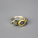 Labradorite Engagement Ring, 24K Gold Bezel Set Ring, Solid Gold Ring, Mixed Metal Ring, Sterling Silver Band Ring, Bridal Ring