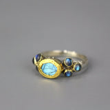 Labradorite Engagement Ring, 24K Gold Bezel Set Ring, Solid Gold Ring, Mixed Metal Ring, Sterling Silver Band Ring, Bridal Ring