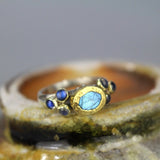 Labradorite Engagement Ring, 24K Gold Bezel Set Ring, Solid Gold Ring, Mixed Metal Ring, Sterling Silver Band Ring, Bridal Ring