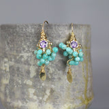 Purple Cubic Zirconia Earrings, Amazonite Cluster Earrings, Bohemian Wedding Earrings, Leaf Dangle Earrings, Colorful Earrings, Boho Chic