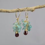 Gemstone Cluster Hoop Earrings, Apatite Earrings, Garnet Drop Earrings, Gypsy Hoops, Bohemian Earrings, Unique Dangle Earrings