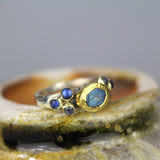 Labradorite Engagement Ring, 24K Gold Bezel Set Ring, Solid Gold Ring, Mixed Metal Ring, Sterling Silver Band Ring, Bridal Ring