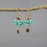Purple Cubic Zirconia Earrings, Amazonite Cluster Earrings, Bohemian Wedding Earrings, Leaf Dangle Earrings, Colorful Earrings, Boho Chic
