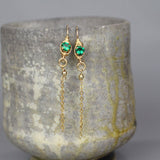 Gold Filled Chain Dangle Earrings, Green Cubic Zirconia Earrings, Drop Chain Earrings, Chain Tassel Earrings, Long Earrings, Gift for Her