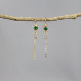 Gold Filled Chain Dangle Earrings, Green Cubic Zirconia Earrings, Drop Chain Earrings, Chain Tassel Earrings, Long Earrings, Gift for Her