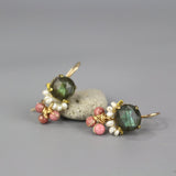 Cluster Earrings, Labradorite Earrings, Pearl Earrings, Rhodonite Earrings, Bohemian Jewelry, Boho Earrings, Gemstone Earrings, Unique