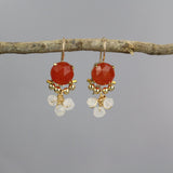 Unique Gemstone Earrings, Amazonite Clover Earrings, Bohemian Earrings, Amazonite Bronze Pearls, Statement Earrings