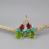 Colorful Gemstone Earrings, Petite Earrings, Bohemian Earrings, Fuchsia Pink Zircon Earrings, Multi Stone Earrings, Birthday Gift Idea