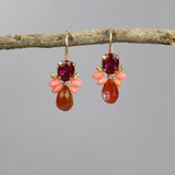 Pink and Orange Bee Earrings, Coral Earrings, Carnelian Drop Earrings, Multi Stone Earrings, Pink Earrings, Unique Jewelry, Boho Jewelry