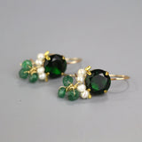 Green Earrings, Gemstone Earrings, Bohemian Jewelry, Green Zircon Earrings, Aventurine Earrings, Cluster Drop Earrings, Nature Inspired,