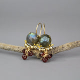 Small Labradorite Garnet Cluster Dangle Gemstone Earrings