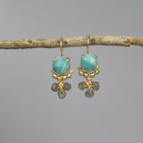 Amazonite Earrings, Labradorite Cluster Earrings, Multi Stone Earrings, Gold Fulled Earrings, Bohemian Wedding, Gift for Mom, Something Blue