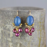 Oval Blue Lace Agate Earrings, Pink Pearl Earrings, Bridesmaid Gift, Gemstone Cluster Earrings, Artisan Handcrafted Jewelry, Dangle Earrings