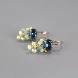 Tiny Cluster Earrings, Blue Earrings, Unique Gemstone Earrings, Artisan Jewelry, Petite Earrings, Amazonite Earrings, Pearl Drop Earrings