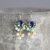 Tiny Cluster Earrings, Blue Earrings, Unique Gemstone Earrings, Artisan Jewelry, Petite Earrings, Amazonite Earrings, Pearl Drop Earrings