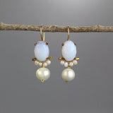 Boho Bridal Earrings, Opalite Oval Earrings, Statement Earrings, Bohemian Wedding Jewelry, Pearl Drop Earrings, Vintage Style