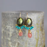 Labradorite Oval Earrings, Cherry Quartz Drop Earrings, Labradorite Dangle Earrings, Women's Unique Earrings, Labradorite Jewelry