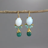 Multi-Color Gemstone Dangle Earrings in Gold Filled, Opalite Earrings, Clover Earrings, Amazonite Earrings Gift for Her, Gift for Mom