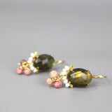 Unique Earrings, Labradorite Oval Earrings, Rhodonite Cluster Earrings, Autumn Jewelry, Artisan Gemstone Earrings, Handcrafted Earrings