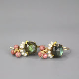 Cluster Earrings, Labradorite Earrings, Pearl Earrings, Rhodonite Earrings, Bohemian Jewelry, Boho Earrings, Gemstone Earrings, Unique