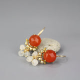 Unique Gemstone Earrings, Amazonite Clover Earrings, Bohemian Earrings, Amazonite Bronze Pearls, Statement Earrings