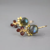 Small Labradorite Garnet Cluster Dangle Gemstone Earrings