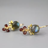 Small Labradorite Garnet Cluster Dangle Gemstone Earrings