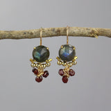 Small Labradorite Garnet Cluster Dangle Gemstone Earrings